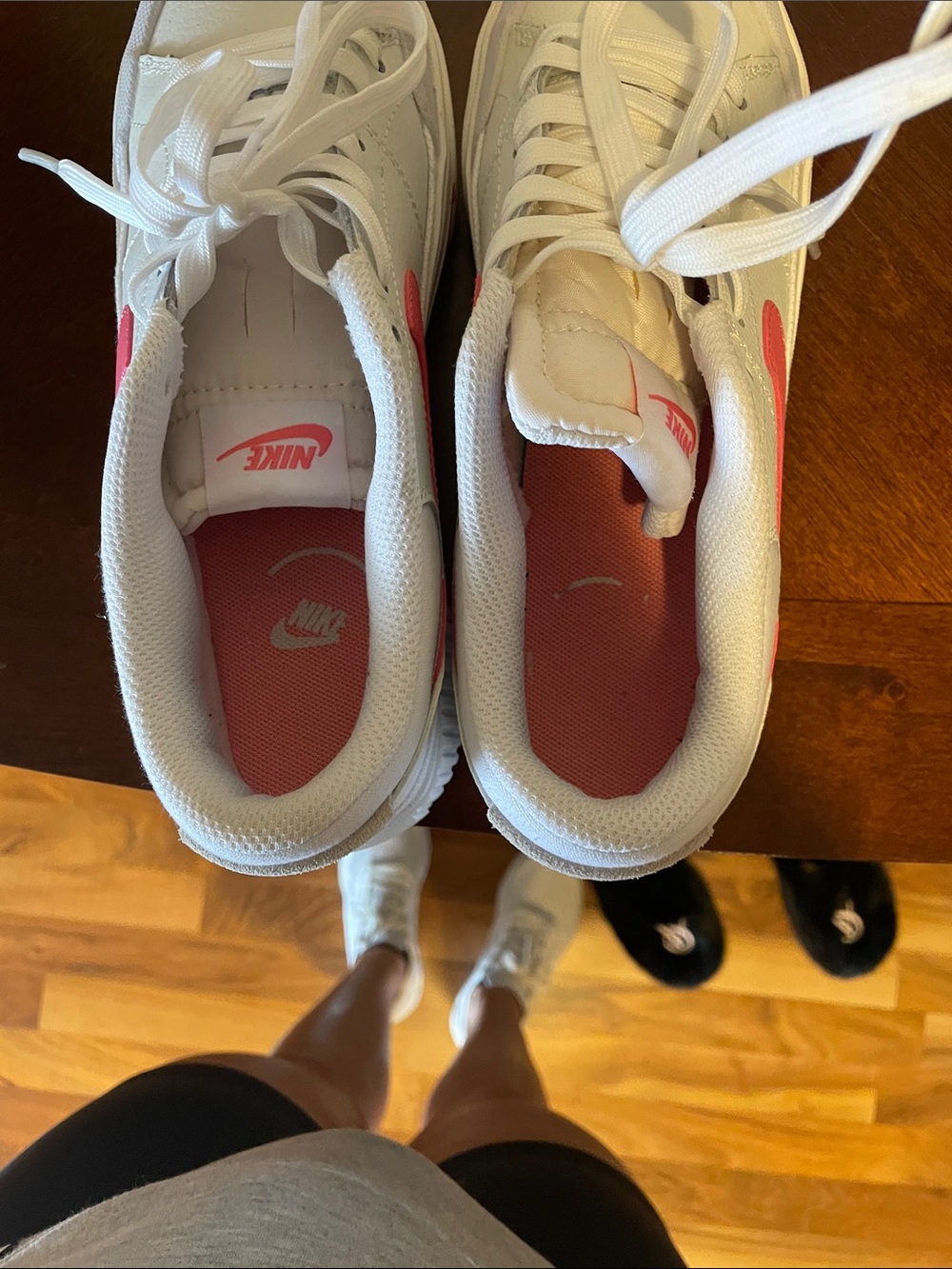 Nike White Low-Top Platform Sneakers with Pink Swoosh - Picture 2 of 4